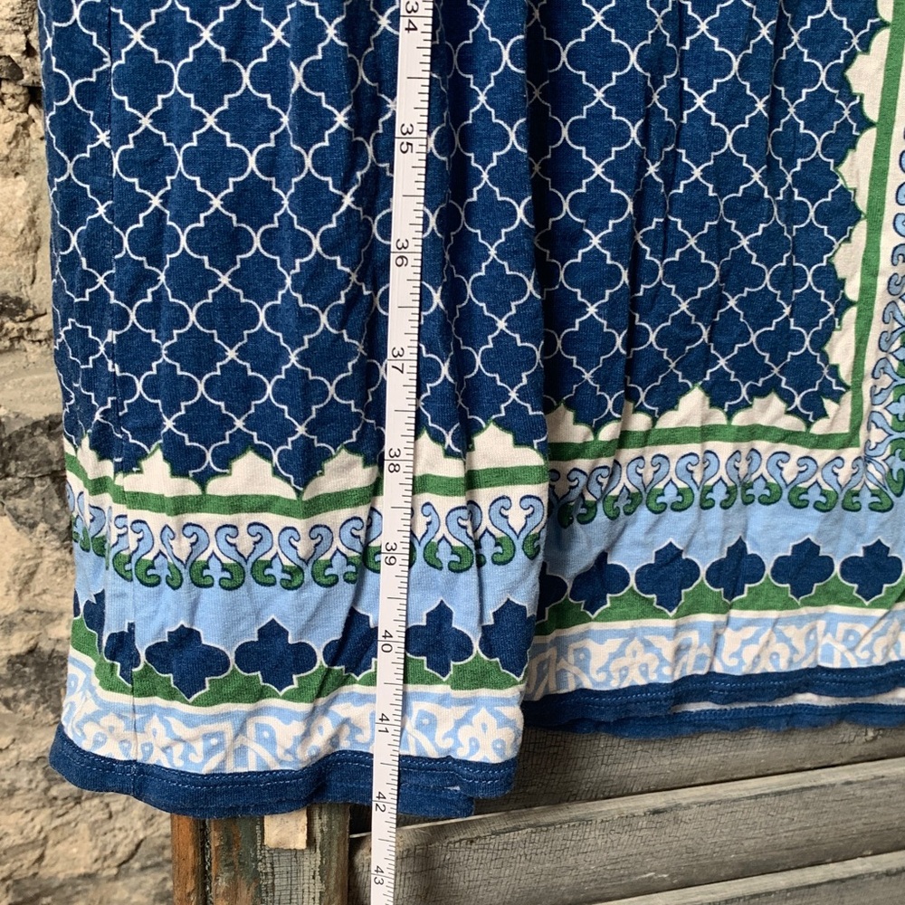 Blue Patterned Maxi Skirt with Green Stripe - Picture 4 of 6